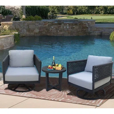 International Concepts Olympic Swivel Lounge Chairs Set Of Two With End Table In Gray