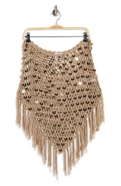 International Designer Sequin Poncho In Brown
