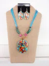 International Durus Women's 6 Strands Cord With Flower Pendant Necklace Set In Turquoise