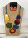 International Durus Women's Wax Cord With Colored Wood And Shell Necklace Set In Turquoise Multi In Multi