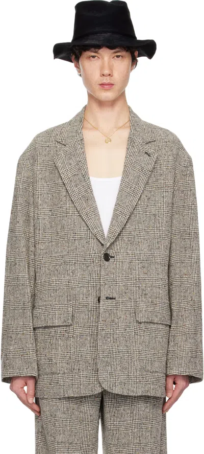 International Gallery Beams Black & White Drapey Blazer In Glen-chk