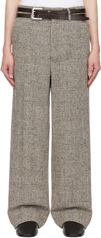 International Gallery Beams Black & White Triple Belt Wide Trousers In Glen-chk