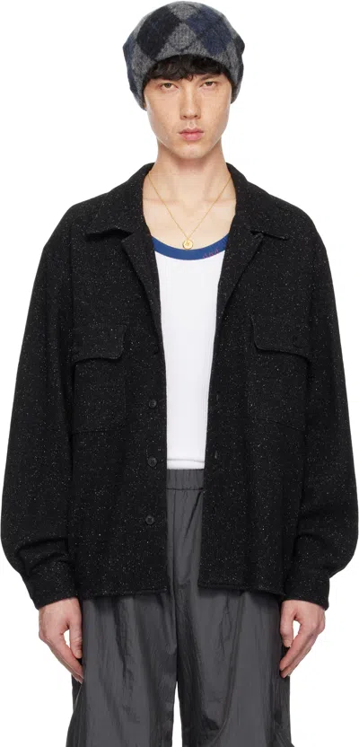 International Gallery Beams Black Double-faced Open-collar Shirt