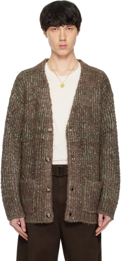International Gallery Beams Brown & Green Shaggy Knit V-neck Cardigan In Brownxgrn