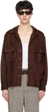 International Gallery Beams Brown Loop Yarn Open Collar Shirt In Brown