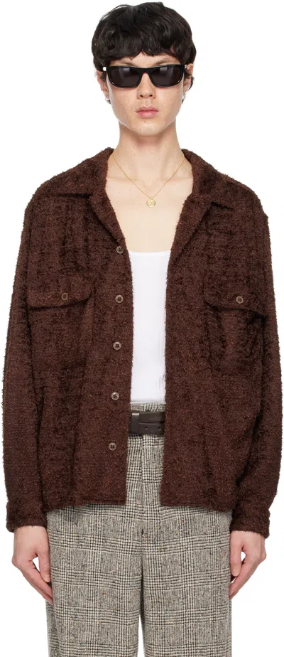 International Gallery Beams Brown Loop Yarn Open Collar Shirt