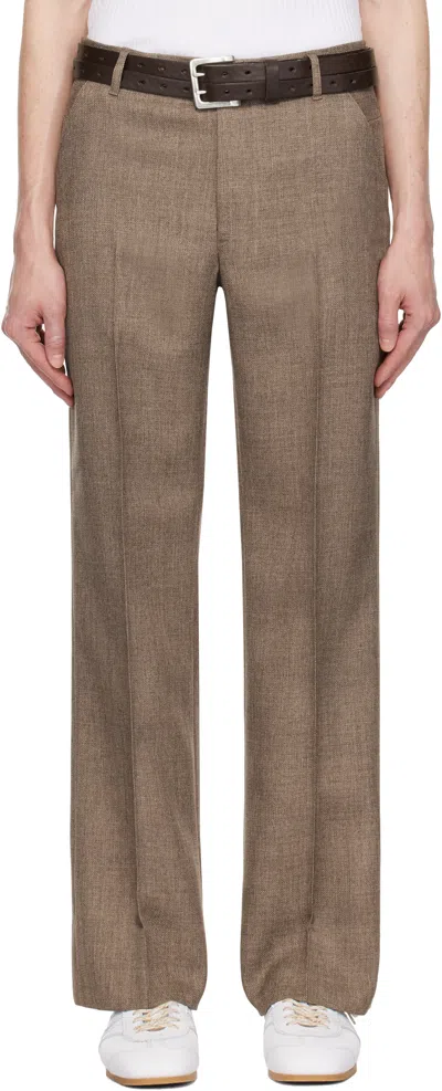 International Gallery Beams Brown Polyester Tweed Semi-wide Trousers In Brn-beg