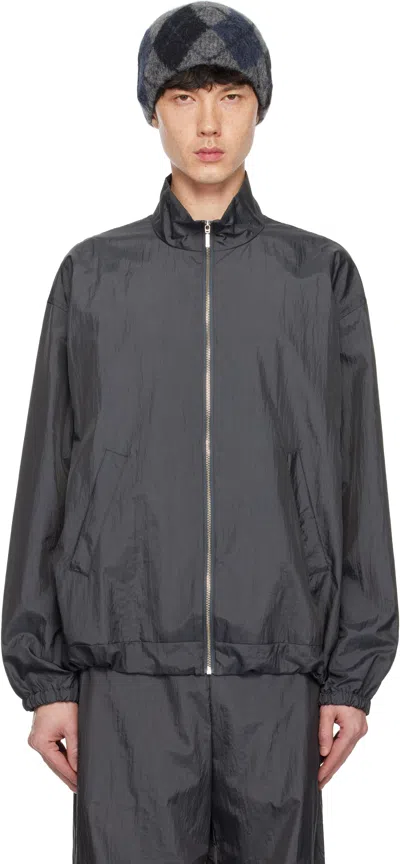 International Gallery Beams Gray Washed Nylon Zip-up Jacket In Charcoal.g