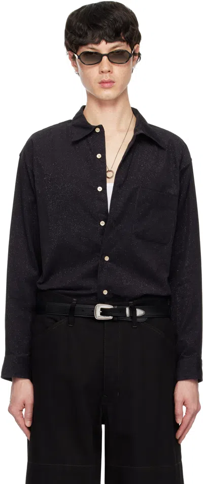 International Gallery Beams Navy Lame Corduroy Regular Collar Shirt
