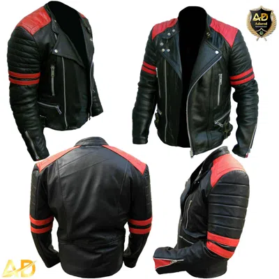 Pre-owned International Mens Leather Jackets Soft Biker-style Motor Design Red And Black Vintage