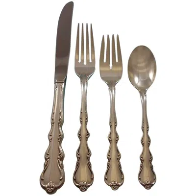 Pre-owned International Silver Angelique By International Sterling Silver Flatware Set For 12 Service 52 Pieces In Brown