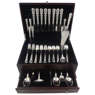 Pre-owned International Silver Angelique By International Sterling Silver Flatware Set For 8 Service, 55 Pieces In Black