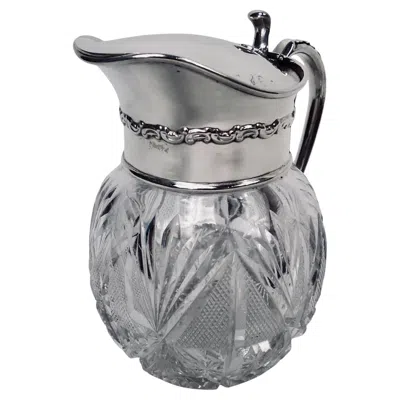 Pre-owned International Silver Antique American Edwardian Sterling Silver & Cut-glass Syrup Jug