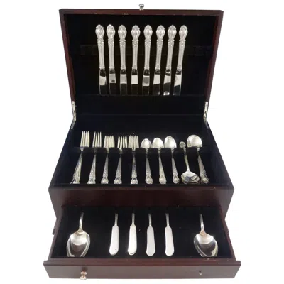 Pre-owned International Silver Brocade By International Sterling Silver Flatware Set For 8 Service 50 Pieces In Black