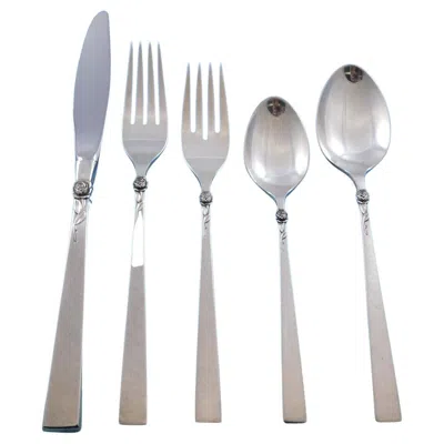 Pre-owned International Silver Dawn Rose By International Sterling Silver Flatware Set Service 20 Pieces Floral In Red