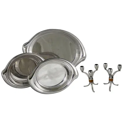 Pre-owned International Silver Flair Candelabra And Serving Trays Set Of Six Mid-century Modern By 1847 Rogers In Silver