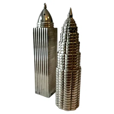 Pre-owned International Silver Pair Of  Salt And Pepper Empire State And Chrysler Building In Black
