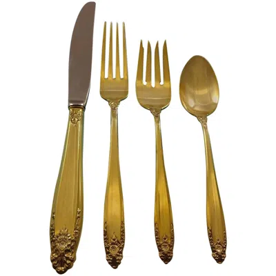 Pre-owned International Silver Prelude Gold By International Sterling Silver Flatware Set Service Vermeil 48 Pc