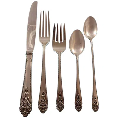 Pre-owned International Silver Queen's Lace By International Sterling Silver Flatware Set Dinner Service 45 Pcs In Brown