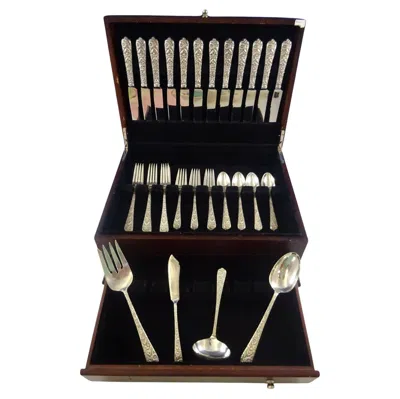 Pre-owned International Silver Radiant Rose By International Sterling Silver Flatware Service 12 Set 52 Pieces In Red