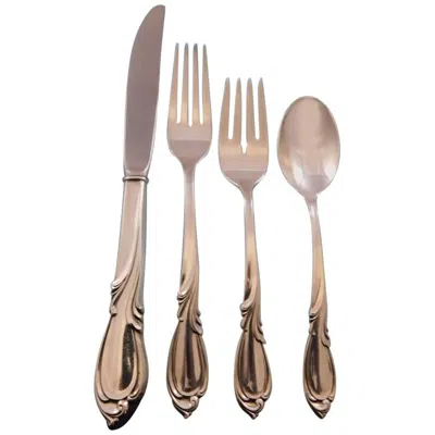 Pre-owned International Silver Rhapsody By International Sterling Silver Flatware Service For 12 Set 51 Pieces In Brown