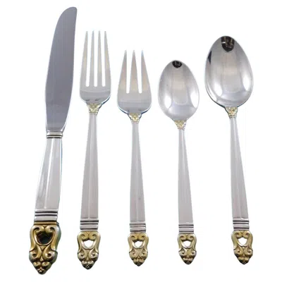 Pre-owned International Silver Royal Danish Gold Accent By International Sterling Silver Flatware Set Service