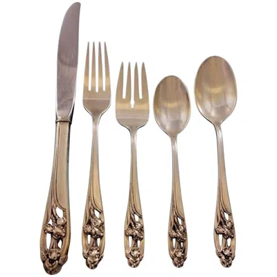 Pre-owned International Silver Silver Iris By International Sterling Silver Flatware Set For 12 Service 65 Pcs In Brown