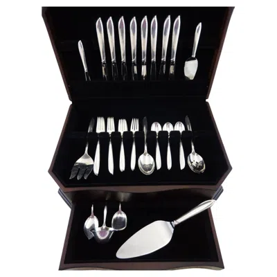 Pre-owned International Silver Silver Rhythm By International Sterling Silver Flatware Set Service 42 Pieces In Black