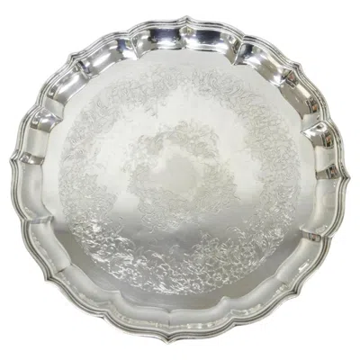 Pre-owned International Silver Vintage  Co Large Round Silver Plated Footed Serving Tray