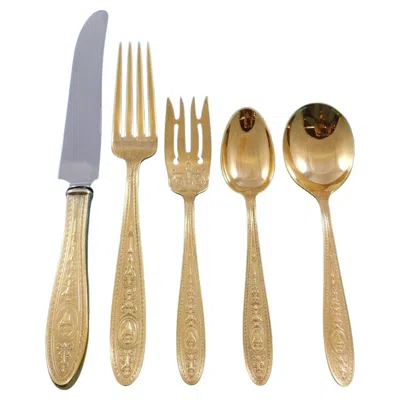 Pre-owned International Silver Wedgwood Gold By International Sterling Silver Flatware Service Dinner 61 Pcs