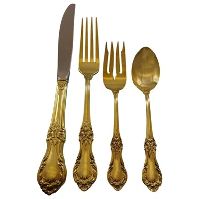 Pre-owned International Silver Wild Rose Gold By International Sterling Silver Flatware Service Set 12 Vermeil In Red