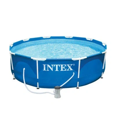 Intex 10 X 2.5-foot Frame Pool W/ Filter Pump &  10 Ft Vinyl Cover, 2 Pack In Blue