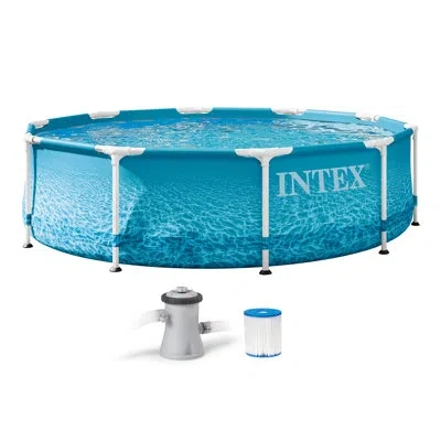 Intex 10ft X 30in Beachside Metal Frame Pool Set, Age: 6+ In Blue