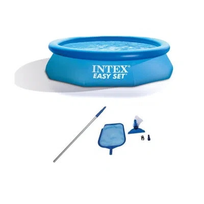 Intex 10'x2.5' Kid Swimming Pool W/filter Pump & Cleaning Maintenance Kit In Gray