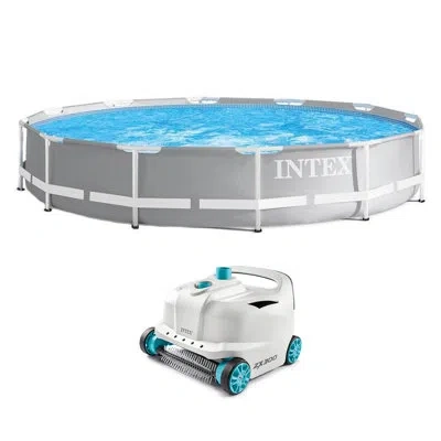 Intex 12ft X 30in Prism Frame Above Ground Round Swimming Pool & Robot Vacuum In Gray
