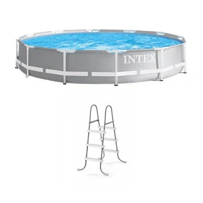 Intex 2.5 Ft X 12 Ft Steel Frame Set Pool In Silver