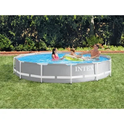 Intex 2.5' H X 12' W Plastic Frame Set Pool In Gray