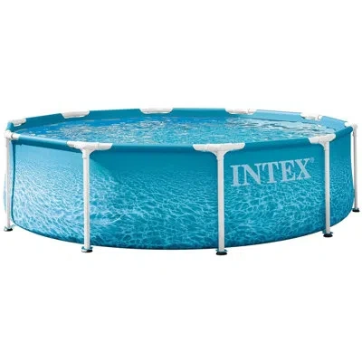 Intex : Beachside Metal Frame Pool & Pump - 10' X 30" - Above Ground Swimming Set, 330 Gph, Puncture-rust  In Blue