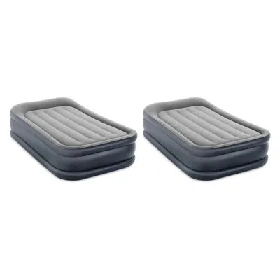 Intex Dura Beam Deluxe Pillow Raised Air Mattress W/ Built In Pump, Twin, 2 Pack In Gray