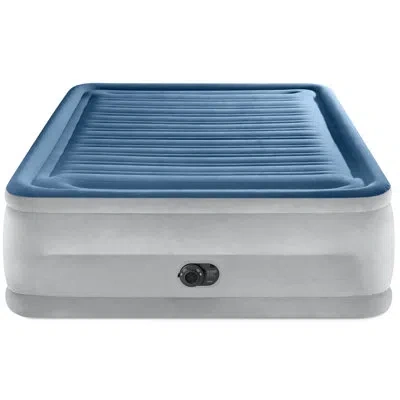 Intex : Dura-beam Deluxe Comfort-plush Air Mattress - 22" Queen Blue - Built-in Electric Pump, 600lb Capac