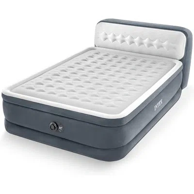 Intex Dura-beam Deluxe Ultra Plush Headboard Queen Mattress With Built-in Pump In Gray