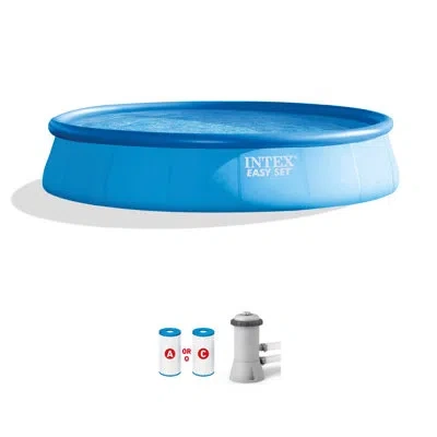 Intex Easy Set Inflatable Kid Family Swimming Pool With Filter Pump In Blue
