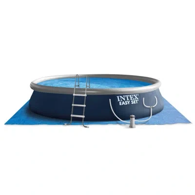 Intex Easy Set Round Inflatable Outdoor Above Ground Swimming Pool Set In Blue
