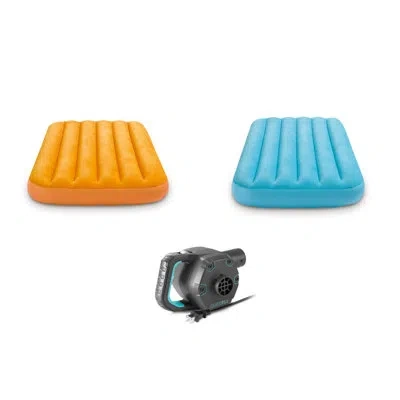Intex Inflatable Air Bed Mattress W/ Bag (2 Pack)120 Volt Electric Air Pump In Blue;yellow
