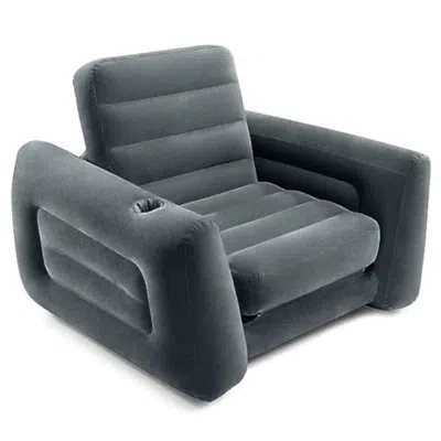 Intex Inflatable Pull Out Sofa Chair Sleeper 26" With Built-in Cupholder In Charcoal Gray