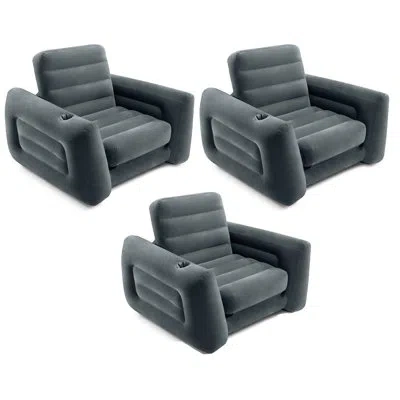 Intex Inflatable Pull Out Sofa Chair Sleeper W/ Twin Sized 46" Air Mattress In Gray
