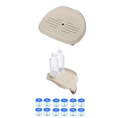 Intex Inflatable Spa Seat & Cup Holder & Type S1 Pool Filter Cartridges (6 Pack) In White