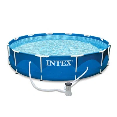 Intex Metal Frame Above Ground Swimming Pool W/pump, Filter Cartridge(6 Pack)& Cover In Blue