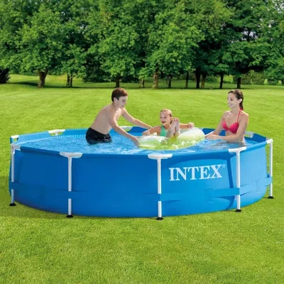 Intex Metal Frame Outdoor Pool Set With Cover & Type H Filter Cartridge (6 Pack) In Blue