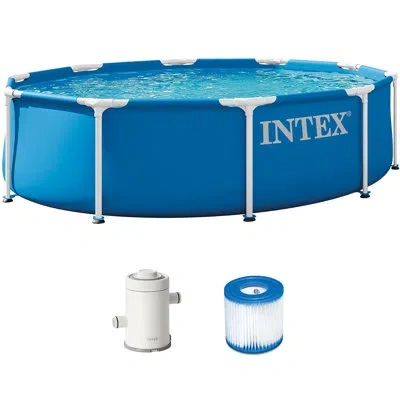 Intex : Metal Frame Pool & Filter Pump - 10' X 30" - Above Ground Swimming Set, 330 Gph, Puncture-rust Res In Blue
